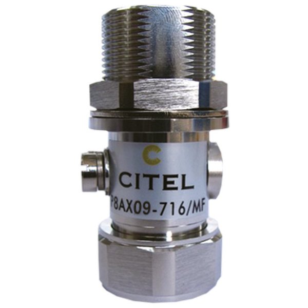 Citel Outdoor RF Protector, Dc-3.5 Ghz, Dc Pass, 25W, Imax 20Ka, Male-Female 716 Connector P8AX09-716/MF